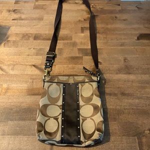 Coach Small Brown/Tan Crossbody w pink interior.